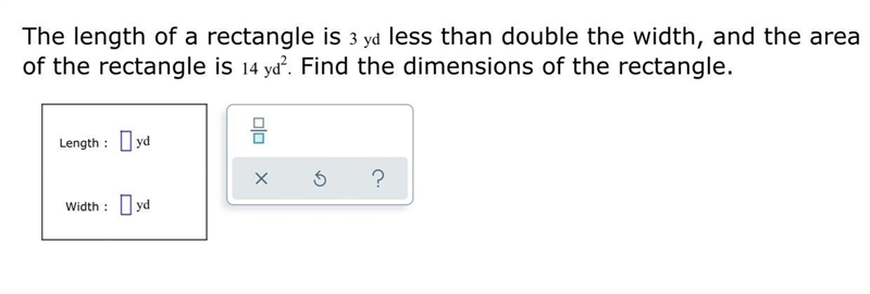 Hello, I need help solving this word problem for the dimensions of a rectangle. Thank-example-1