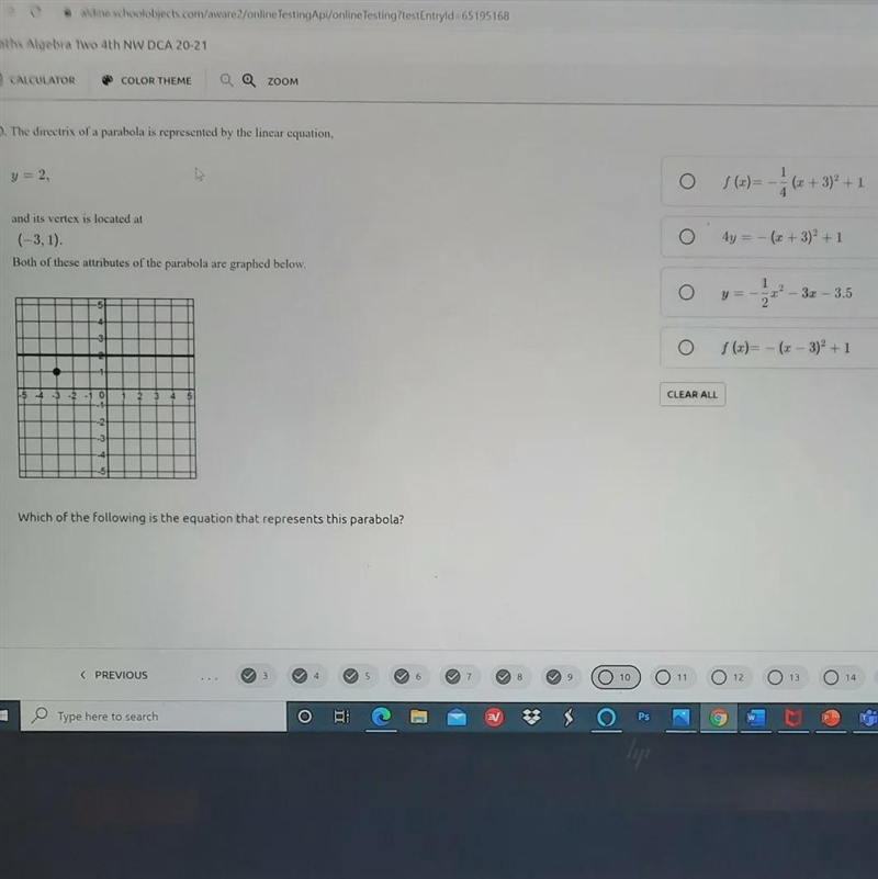 The directress of a parabola is represented by the linear equation y=2, and its vertex-example-1