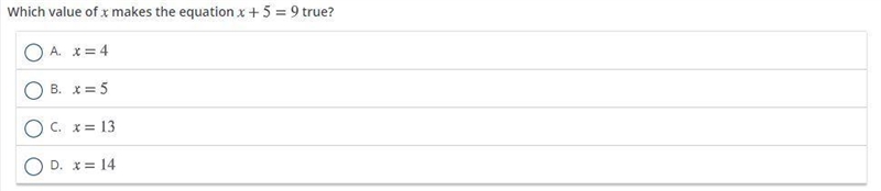 Which value of x makes equation x 5= 9 true giving 50 don't get it wrong i'm doing-example-1