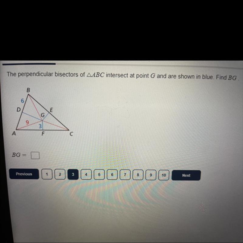 The perpendicular bisectors of triangle ABC intersect at point G and are shown in-example-1