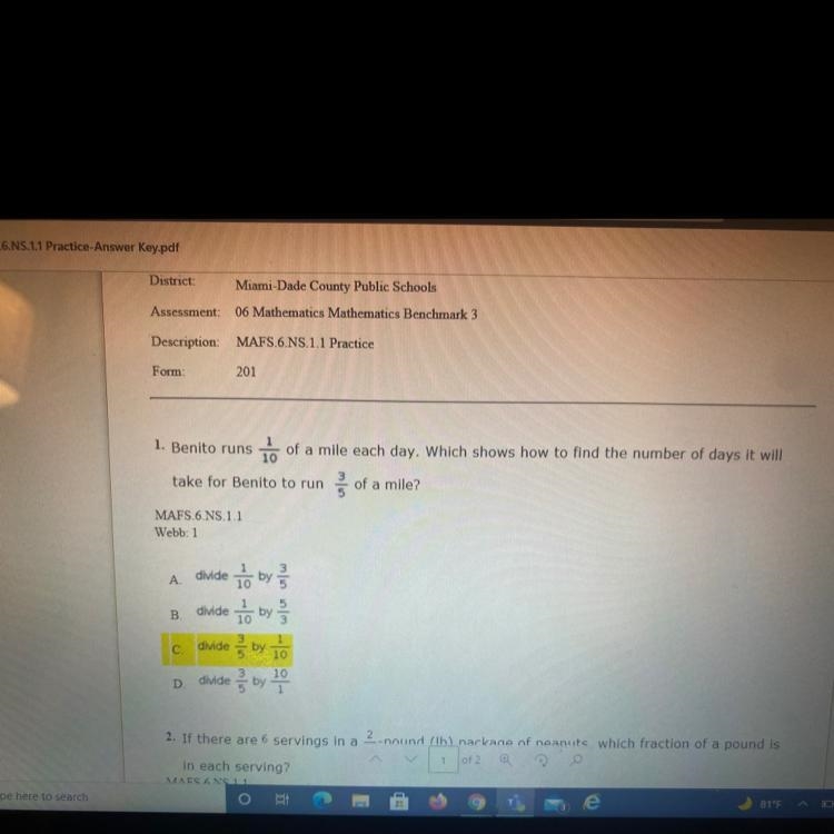 Benito rent 1/10 of a mile each day which shows how to find the number of days it-example-1