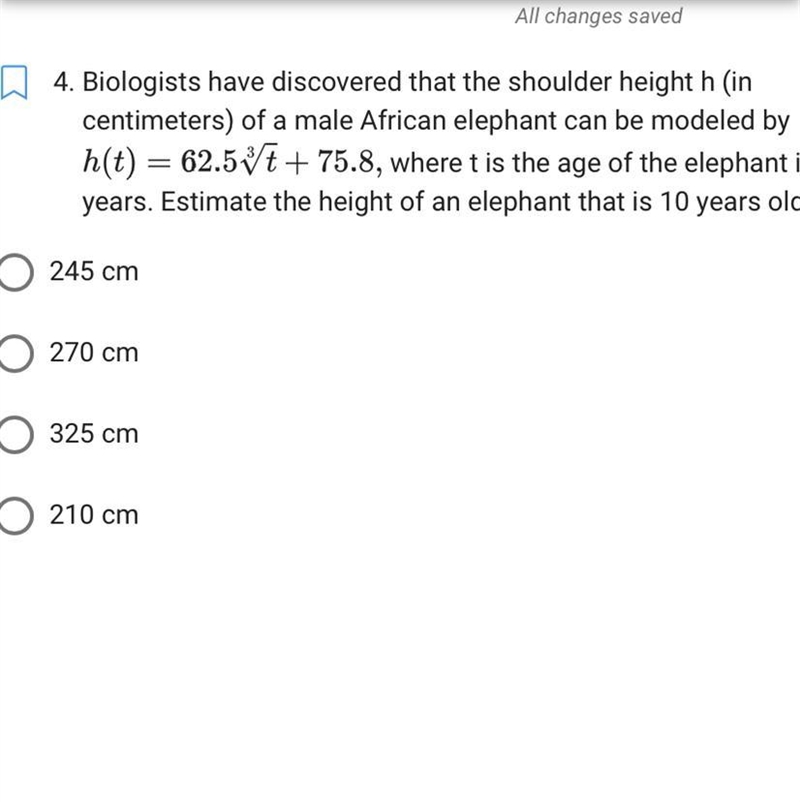 Biologists have discovered that the shoulder height h (in centimeters) of a male African-example-1