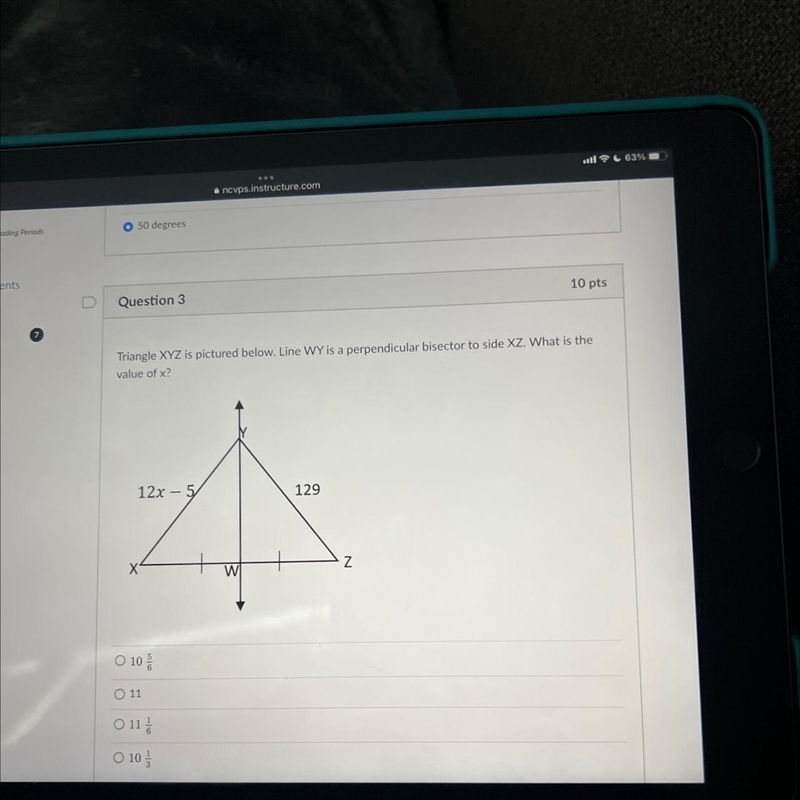 Triangle XYZ is pictured below. Line WY is a perpendicular bisector to side XZ. What-example-1