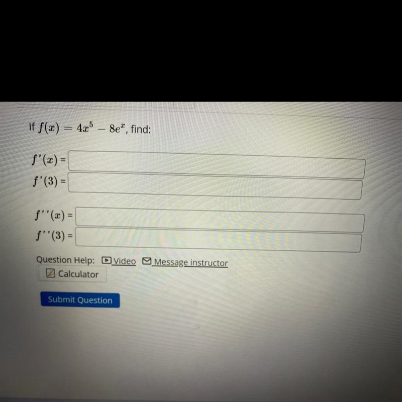 F(x) = 4x ^ 5 - 8e ^ x , find:-example-1