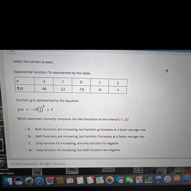 Function gis represented by the equation.915) = –18(3) *+ 2Which statement correctly-example-1