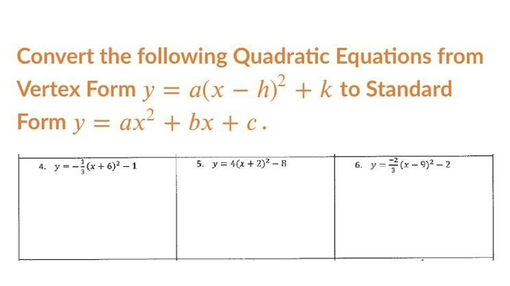 Convert the following Quadratic Equations from Vertex Form to Standard Form.-example-1