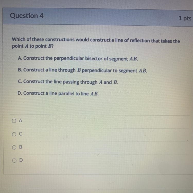 Which of these constructions would construct a line of reflection that takes thepoint-example-1