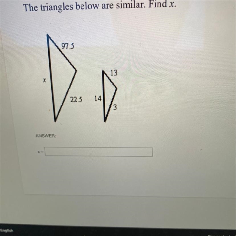 The triangles below are similar. Find x.-example-1