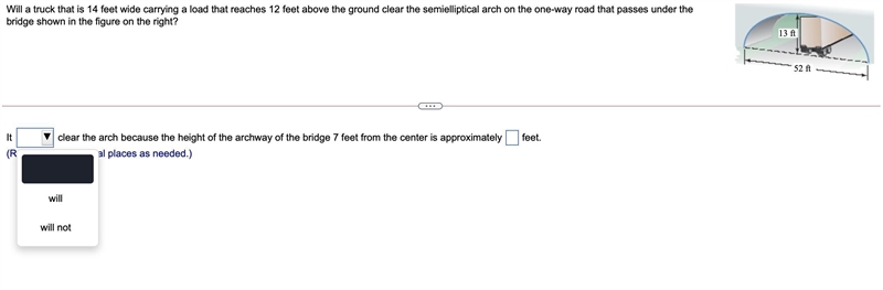 Will a truck that is 14 feet wide carrying a load that reaches 12 feet above the ground-example-1