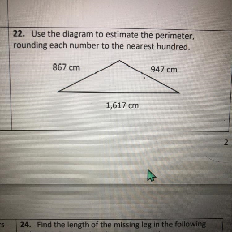 22. Use the diagram to estimate the perimeter, rounding each number to the nearest-example-1