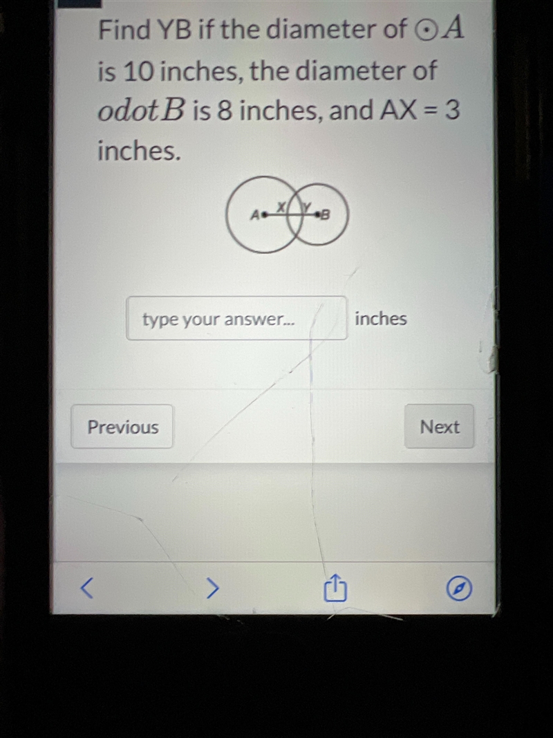 Find yb if the diameter of a is 10 inches-example-1