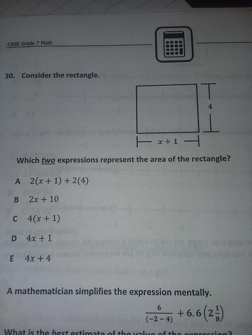 Consider the rectangle. IT 4 x+1 Which two expressions represent the area of the rectangle-example-1