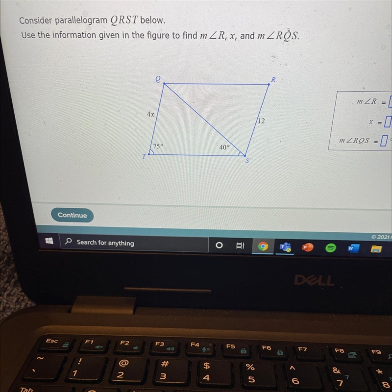 Consider parallelogram QRST below.Use the information given in the figure to find-example-1