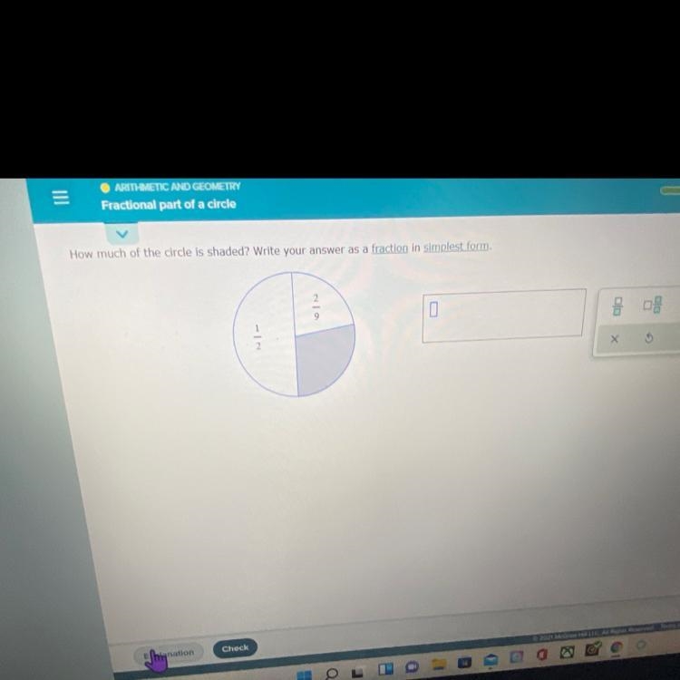 Please step-by-step help me how much of a circle is shaded-example-1