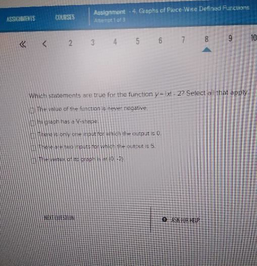 Which statements are true for the function y= \xi - 2? Select all that apply. The-example-1