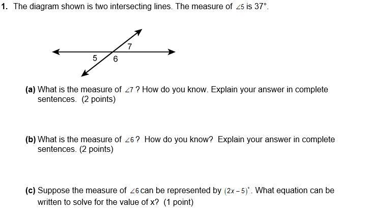 The diagram shown is two intersecting lines. The measure of 5 is 47°.-example-1