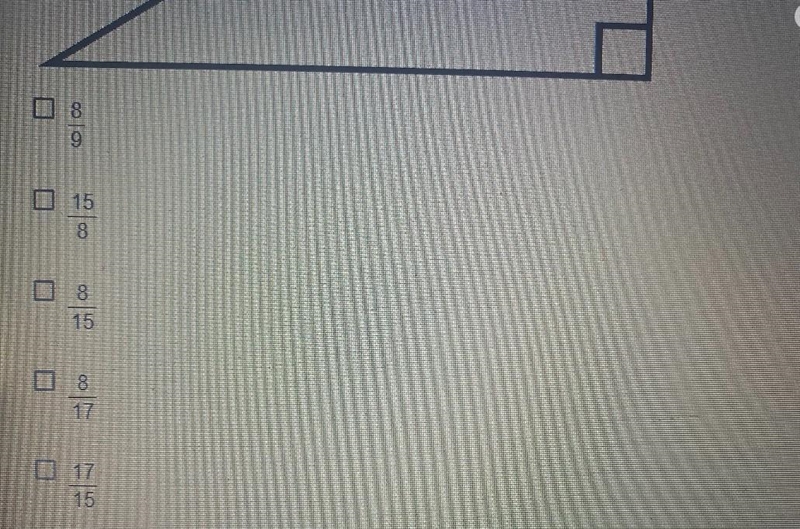 Find the tangent of each acute angle in the triangle below. Select all that apply-example-2