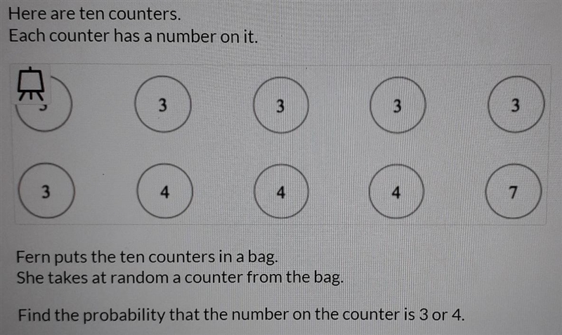 Find the probability that the number on the counter is 3 or 4-example-1