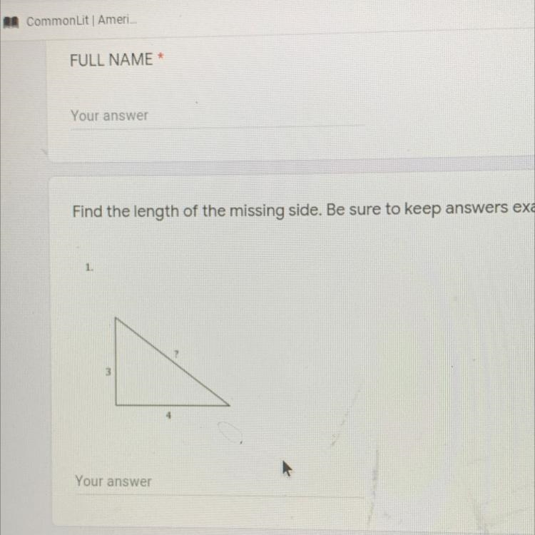 Find the length of the missing side. Be sure to keep answers exact 3-example-1