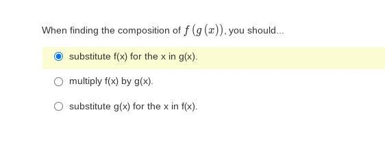 When finding the composition of f (g (x) )substitute f (x) for the x in g (x)multiply-example-1