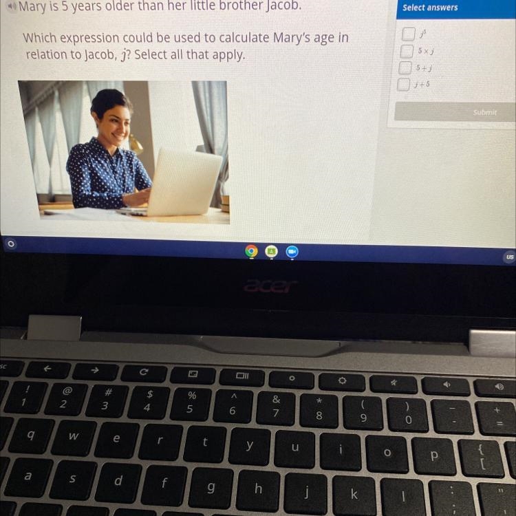 Which expression could be used to calculate Mary’s age in relation to Jacob, j? Select-example-1
