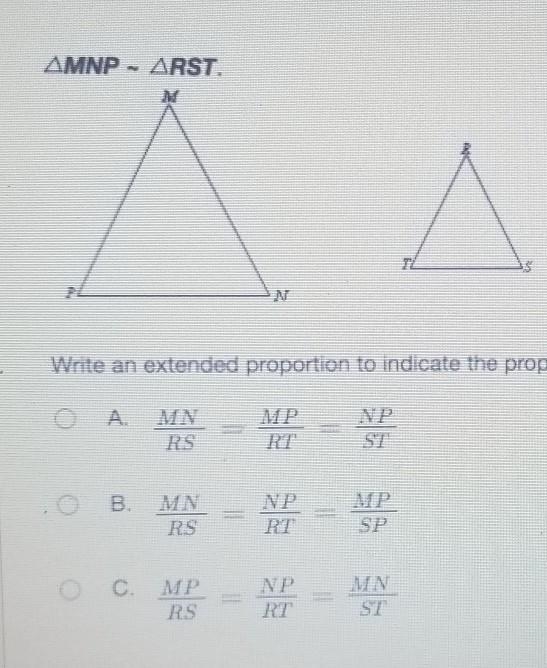 Write an extended proportion to indicate the proportional corresponding sides of the-example-1