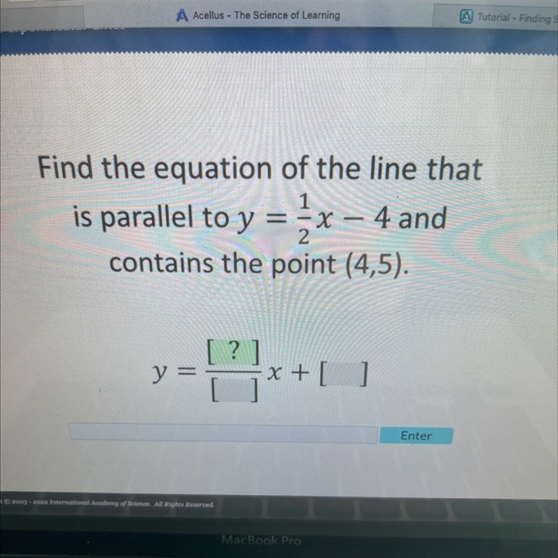 Find the equation of the line that is parallel to Y = 1/2x -4 and contains the point-example-1