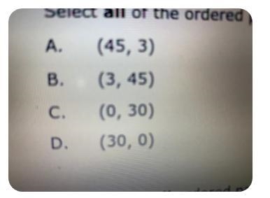 Select all of the ordered pairs that are solutions to the equation y= -5x + 30-example-1