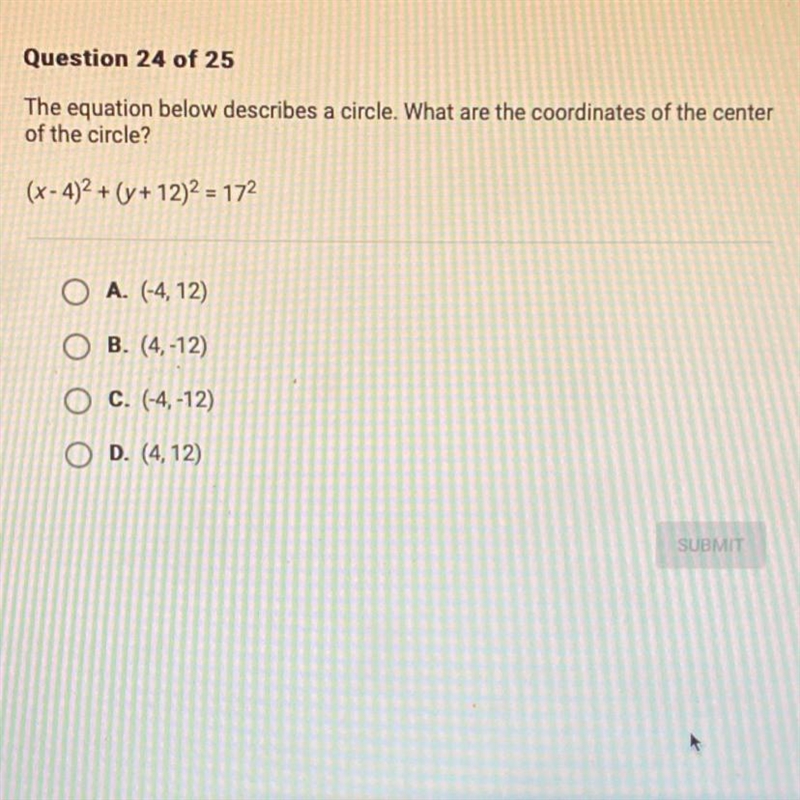 The equation below describes a circle. What are the coordinates of the centerof the-example-1