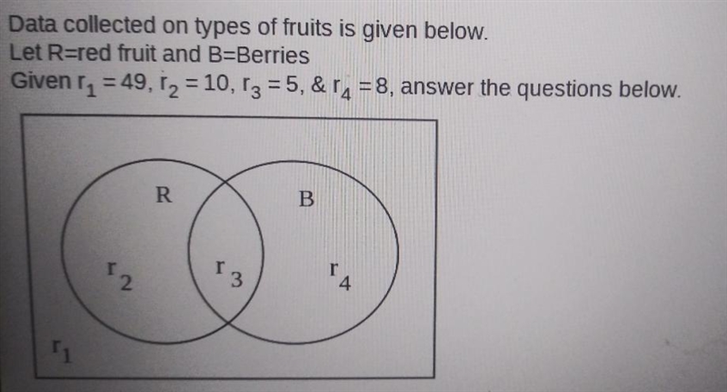 Data collected on types of fruit is given below.R = Red Fruit. B = Berries Given that-example-1