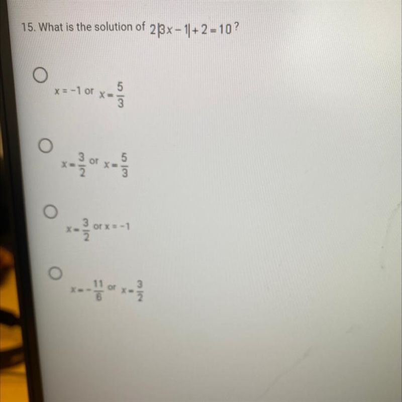 15. What is the solution of 23x-1| +2=10?-example-1