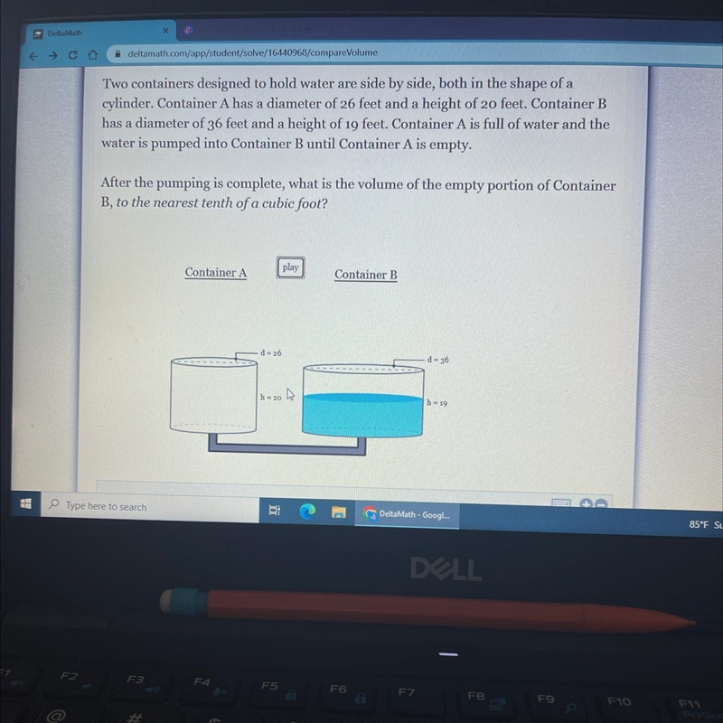 What is the volume of the empty portion of container B-example-1