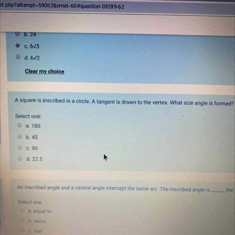 A square is inscribed in a circle. A tangent is drawn to the vertex. What size angle-example-1