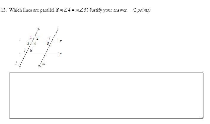 Which lines are parallel if m < 4 = m < 5? justify your answer-example-1