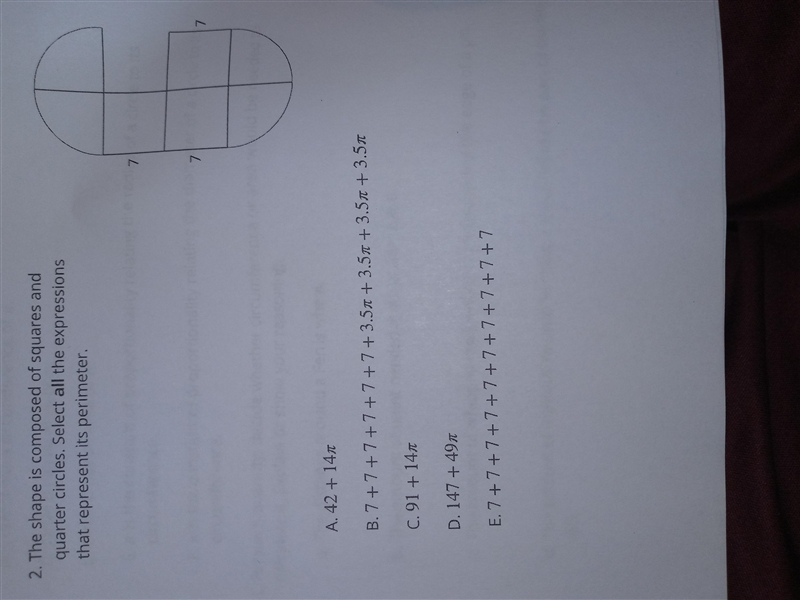 (Please help asap!) The shape is composed of squares and quarter circles. Select all-example-1