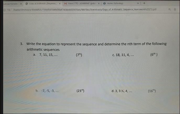 write the equation to represent the sequence and determine the nth term of the following-example-1