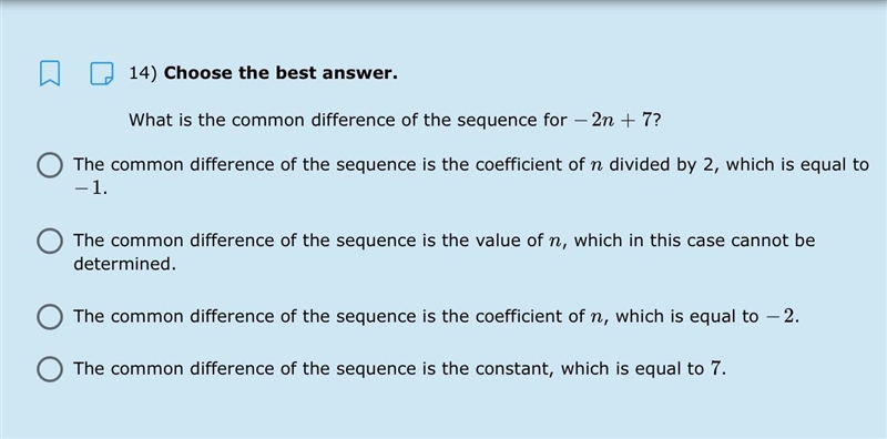 What is the common difference of the sequence for -2n + 7?-example-1