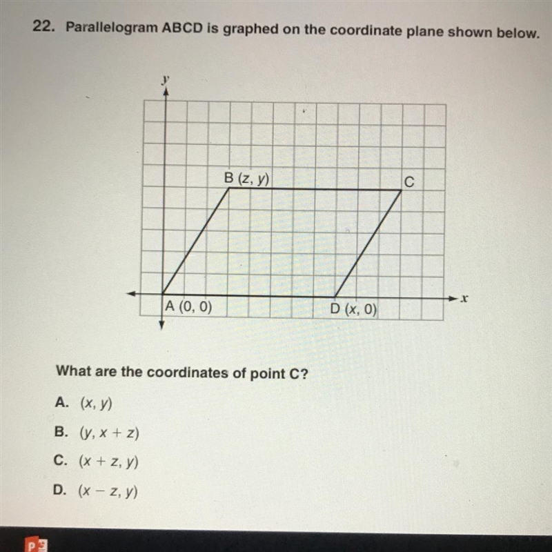 Parallelogram ABCD is graphed on the coordinate plane shown below.-example-1