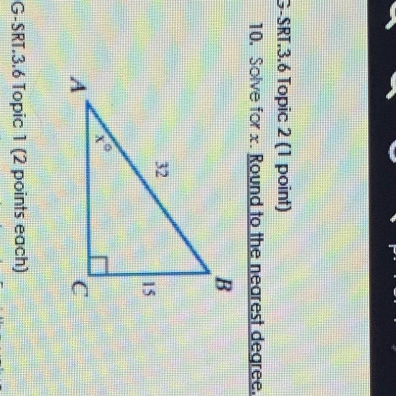 10. Solve for x. Round to the nearest degree.-example-1