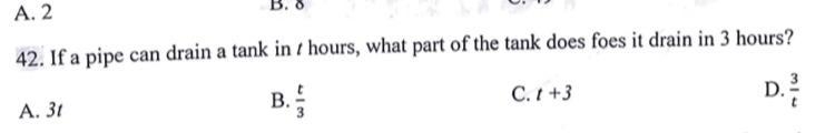 If a pipe can drain a tank in t hours what part of the tank did it drain in 3 hours-example-1