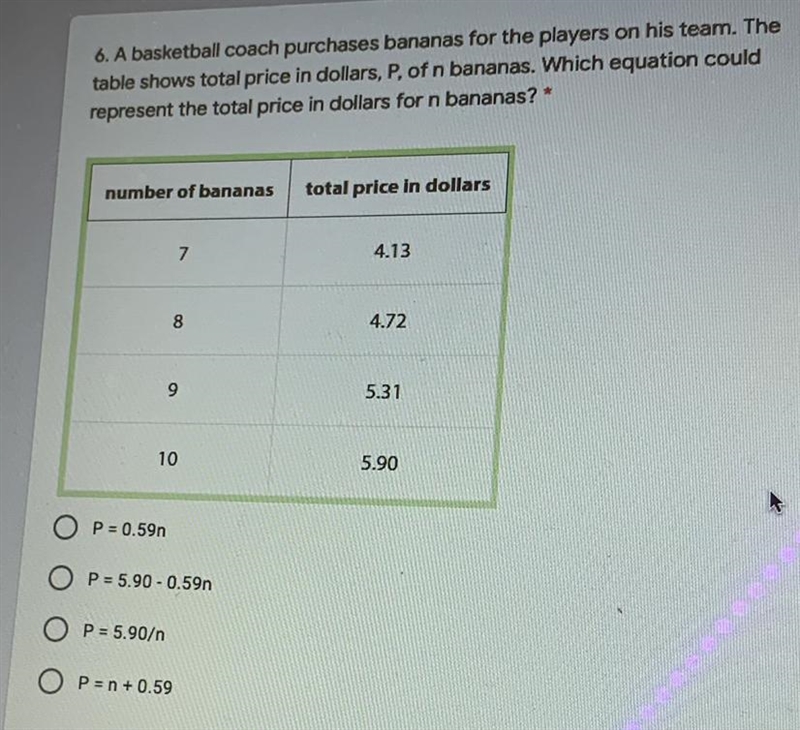 6. A basketball coach purchases bananas for the players on his team. Thetable shows-example-1