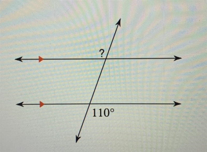 What is the measure of the indicated angle? A 180° B 110° C 70° D 90°-example-1