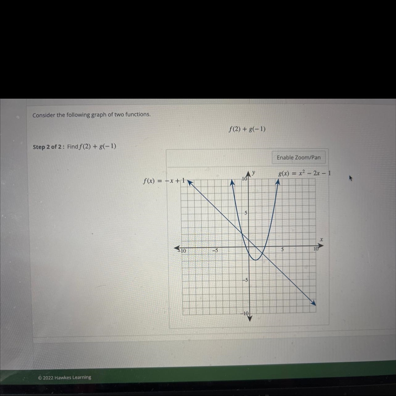 Consider the following graph of two functions(2) + (-1)Step 2 of 2 Hind/(?) + (-1)Enable-example-1