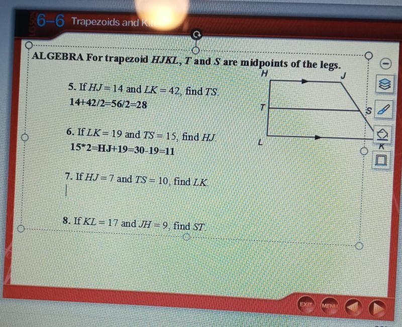 If H & J equals 7 and 10s equals 10 find LK-example-1