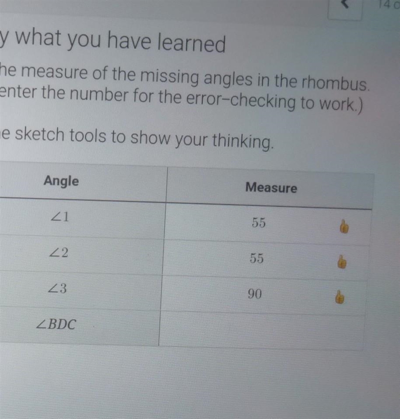 Find the measure of the missing angles in the rhombus.-example-1