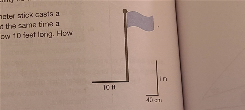 A vertical meter stick casts a shadow 40 cm long at the same time a flagpole casts-example-1