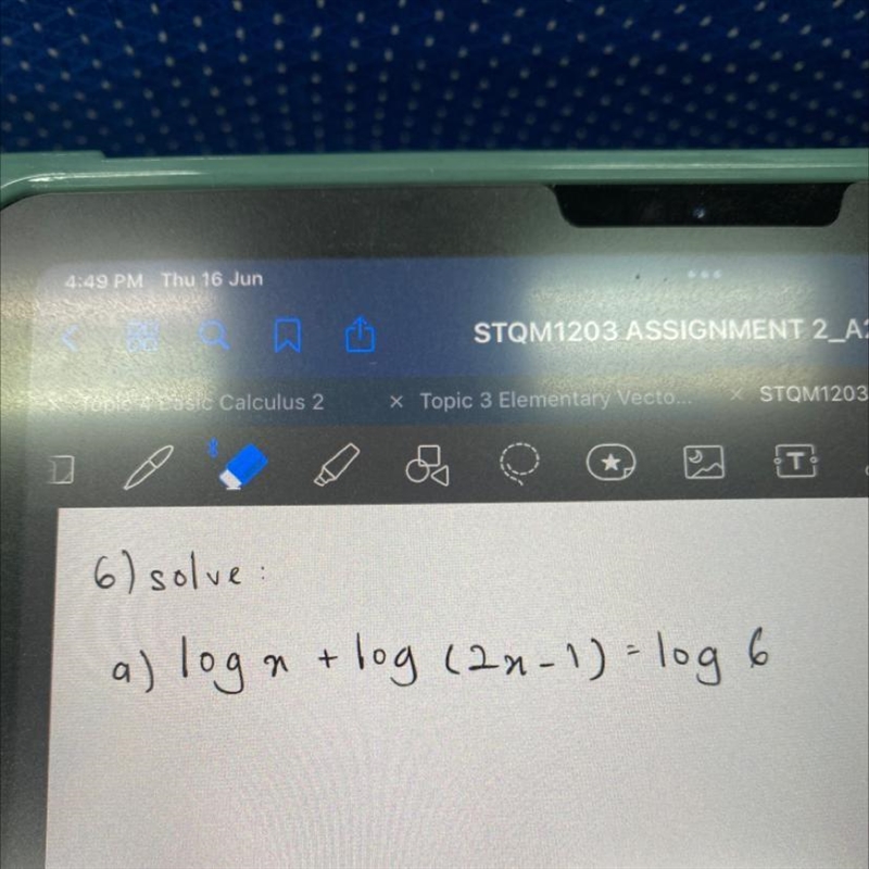 Log x + log (2x-1) = log 6-example-1