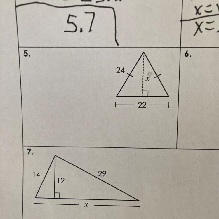 I need help on 5 please it says find the value of x round each answer to the nearest-example-1