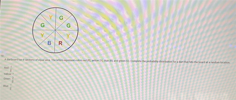 A dartboard has eight sections of equal area. The letters represent colors red yellow-example-1