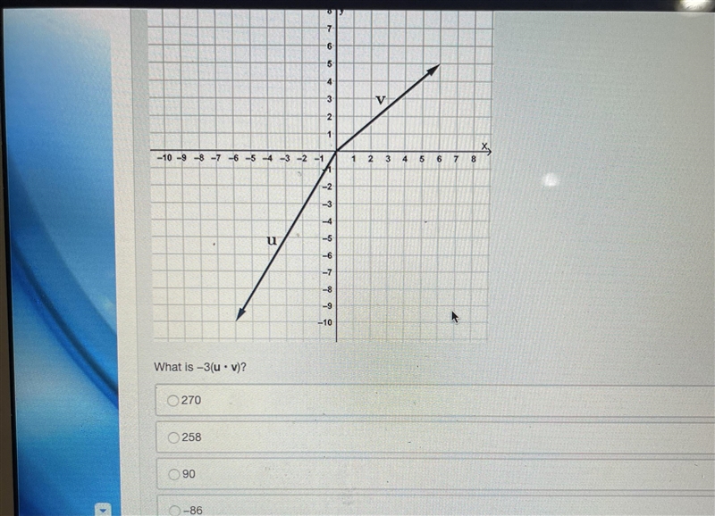 Hello! Vectors u and v are shown in the graph. What is -3(u x v)?-example-1